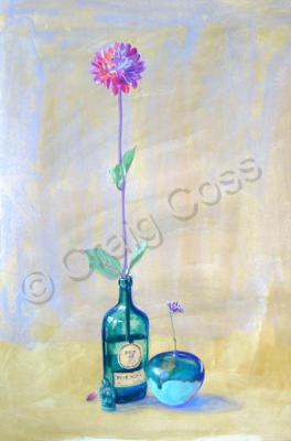 Flower Paintings - Flowers And Buddha - Casein On Paper