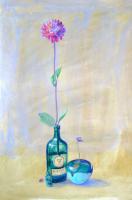 Flower Paintings - Flowers And Buddha - Casein On Paper