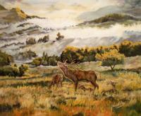 European Deers - Oilpaint Paintings - By M V, Wildlife Painting Artist