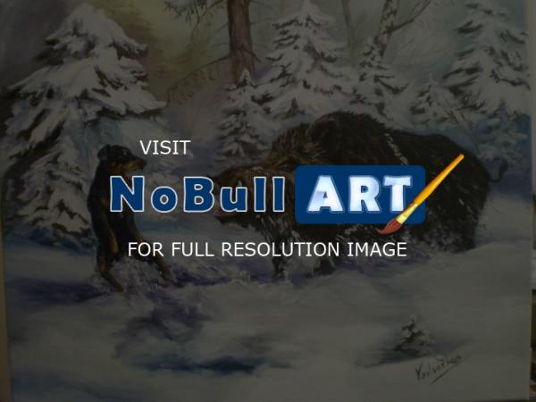Animals By Mv - Wildboar And Dog - Oilpaint