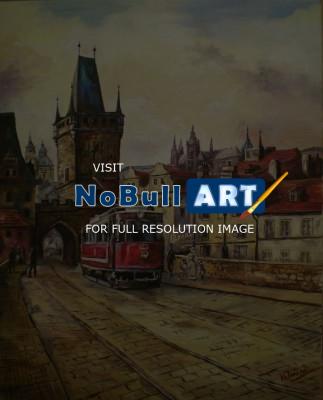 Other Paintins By Marek Vodvar - Prague - Tram On The Charles Bridge - Oilpaint