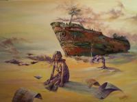 The Girl Castaway - Oil On Canvas Paintings - By M V, Surreal Painting Artist