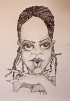 Rhianna Caricature - Pencil Drawings - By John Heslep, Caricature Drawing Artist