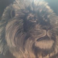 Lion2 - Acrylics Paintings - By Meghan Jones, Black And White Painting Artist