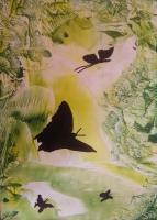 Flutterby Green - Encaustic Wax Paintings - By Sally Morris, Surreal Painting Artist