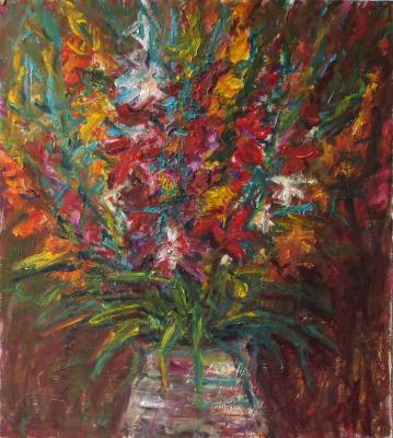 Flowers - Flowers Gladiolas Original Oil Painting - Oil  Cardboard