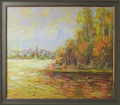 Landscape - City Lake - Oil  Cardboard