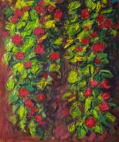 Flowers Climbing Roses - Oil  Cardboard Paintings - By Liudvikas Daugirdas, Impressionism Painting Artist