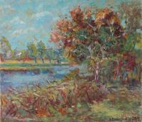 Old Pond - Oil  Cardboard Paintings - By Liudvikas Daugirdas, Impressionism Painting Artist