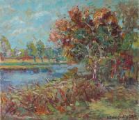 Landscape - Old Pond - Oil  Cardboard