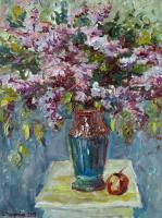 Flowers - Lilacs With Aplle - Oil On Canvas