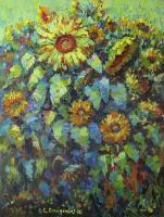 Sunflowers - Oil On Canvas Paintings - By Liudvikas Daugirdas, Impressionism Painting Artist