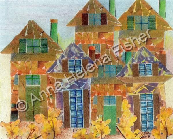 Landscape - Stacked Houses - Mixed Media