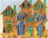 Stacked Houses - Mixed Media Printmaking - By Anna Helena Fisher, Street Scene Printmaking Artist