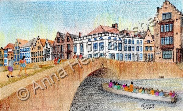 Landscape - Brugge  Belgium - Watercolor