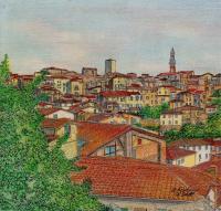 Siena Italy - Mixed Media Drawings - By Anna Helena Fisher, Landscape Drawing Artist