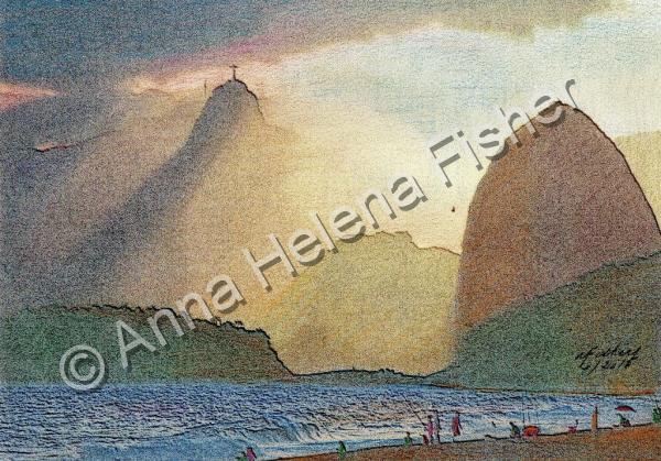 Nature - Christ The  Redeemer And Sugarloaf In The Sunset  Rj Brazil - Mixed Media