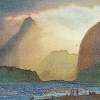Christ The  Redeemer And Sugarloaf In The Sunset  Rj Brazil - Mixed Media Printmaking - By Anna Helena Fisher, Seascape Printmaking Artist