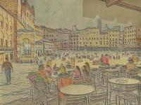 Il Campo Siena Italy - Mixed Media Drawings - By Anna Helena Fisher, Landscape Drawing Artist