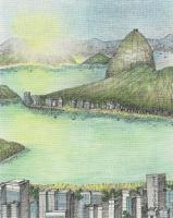 Sugar Loaf Mountain Rio De Janeiro Brazil - Mixed Media Drawings - By Anna Helena Fisher, Landscape Drawing Artist