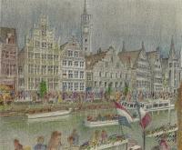 Gent Belgium - Mixed Media Drawings - By Anna Helena Fisher, Landscape Drawing Artist