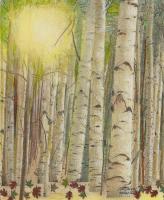 Birches - Mixed Media Paintings - By Anna Helena Fisher, Flora Painting Artist