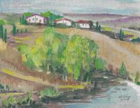 Somewwhere In Umbria - Mixed Media Paintings - By Anna Helena Fisher, Landscape Painting Artist
