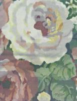 Big White Rose - Mixed Media Paintings - By Anna Helena Fisher, Flora Painting Artist