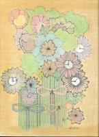 A Bouquet Of Artificial Flowers - Mixed Media Drawings - By Anna Helena Fisher, Composition Drawing Artist