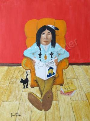 American Indian Spirit World - Custers Cat - Oil