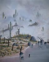 American Indian Spirit World - Foggy Morning - Oil