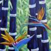 Abstract Bamboo And Birds Of Paradise 04 - Oil On Canvas Paintings - By Richard T Pranke, Impressionist Painting Artist