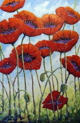 Art Sell Directly By The Artis - Skyward_Poppies By Prankearts Fine Art_Sold - Oil On Canvas