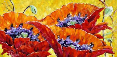 Art Sell Directly By The Artis - Large Contemporary Abstract Painting Full Bloom Poppies Sold - Oil On Canvas