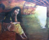 Malayali Girl - Water Colour Paintings - By Sajith Puthukkudi Sooryakiran Bhrahaspathi, Impressionism Painting Artist
