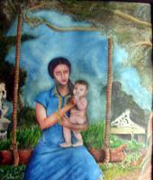 Mother With Child - Water Colour Paintings - By Sajith Puthukkudi Sooryakiran Bhrahaspathi, Impressionism Painting Artist