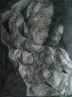 Reflected Image On Some Broken Mirror - Pencile Drawings - By Sajith Puthukkudi Sooryakiran Bhrahaspathi, Impressionism Drawing Artist