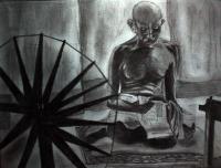 Gandhi - Pencil Drawings - By Sajith Puthukkudi Sooryakiran Bhrahaspathi, Impressionism Drawing Artist