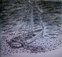 Surealworld Black And White Il - They Dropped Their Nets And Left Their Boat To Follow Jesus - Pen And Ink