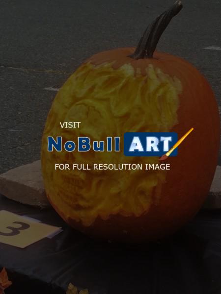Surealworld Color Illustration - Flaming Skull 3D Pumpkin Carve - Add New Artwork Medium