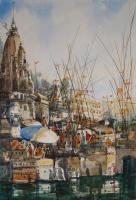 Banaras Ghgat - Water Olour Drawings - By Khilchand Chaudhari, Spot Painting Drawing Artist