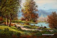 Lake Scene - The Road Less Traveled - Oil