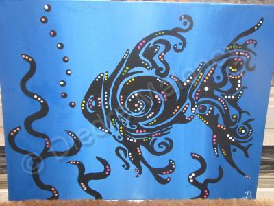 Acrylic Paintings - Blue Goldfish - Acrylic