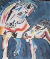 Pastel Horses - Acrylic Paintings - By Diedre Maloney, Abstract Painting Artist