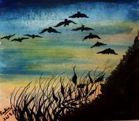 Sky - Painting On Paper Paintings - By Radha Sharma, Painting Painting Artist