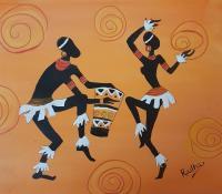 Tribal Couple - Acrylic Paintings - By Radha Sharma, Painting Painting Artist