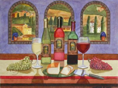 Wine And Drink - Wine In Tuscany - Watercolor