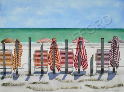 Florida Lifestyle - Setting Up For A Day At The Beach - Watercolor