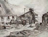 Old Beach Town - Ink And Pencils Drawings - By Tom Rechsteiner, Realism Drawing Artist