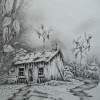 Appalachian Mountain Old Shed - Ink And Pencils Drawings - By Tom Rechsteiner, Realism Drawing Artist